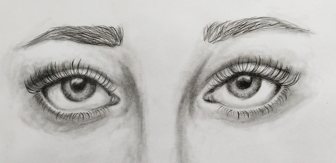 Realistic eyes drawing with pencil. Sketchbook study by Erika Lancaster.