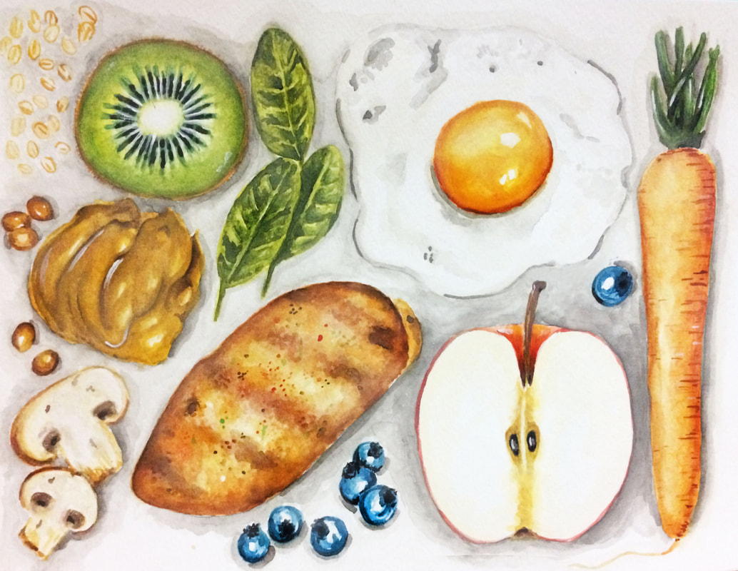 Watercolor healthy food painting by Erika Lancaster