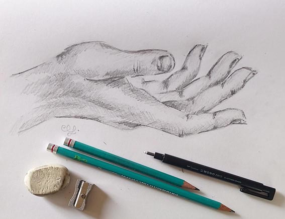 Outstretched hand sketch by Erika Lancaster