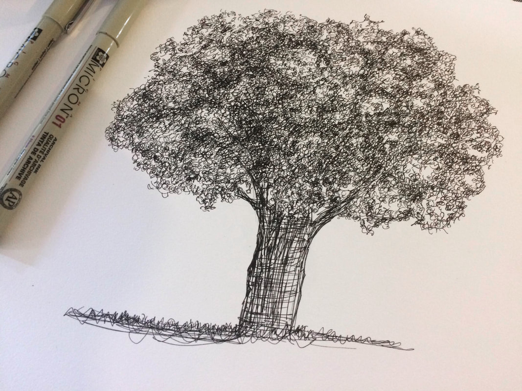 Drawing pen sketch of a tree by Erika Lancaster