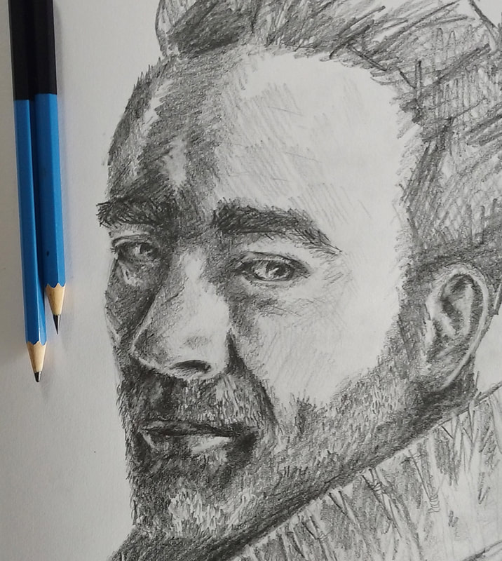 Male portrait study. Pencil sketch by Erika Lancaster.