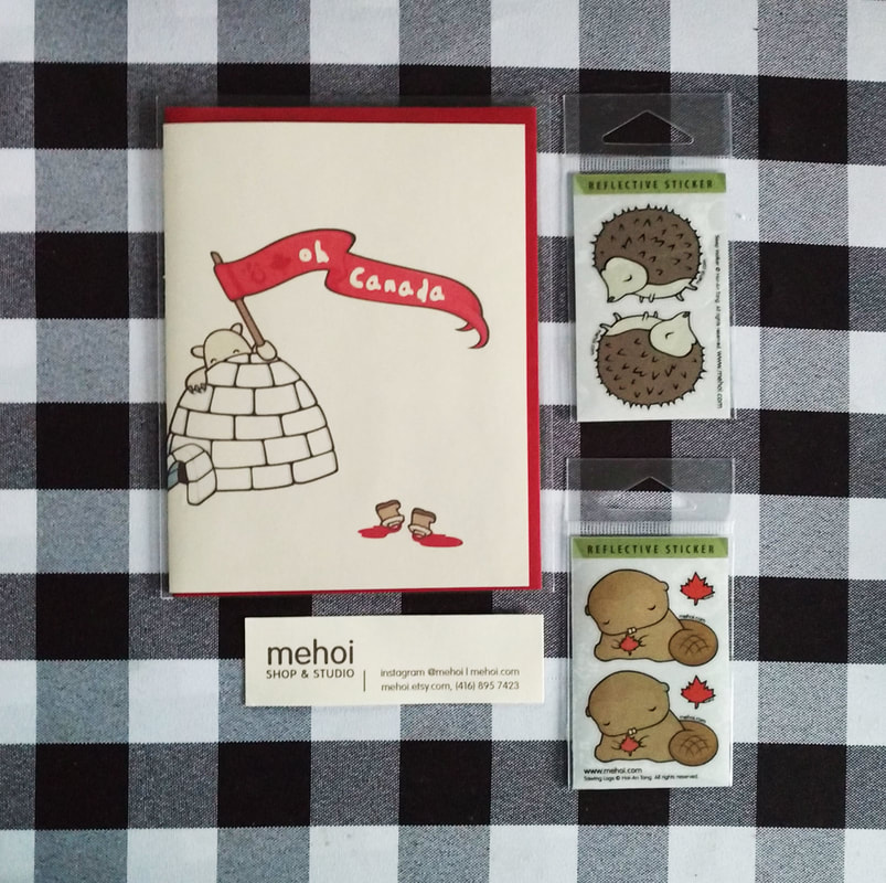 Mehoi Etsy shop stickers and card