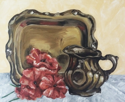 Flowers and Tray Still Life Oil Painting by Erika Lancaster