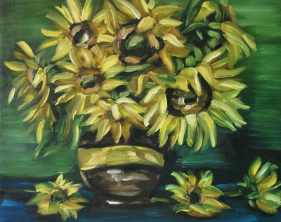 Sunflowers in Vase Still Life Oil Painting by Erika Lancaster