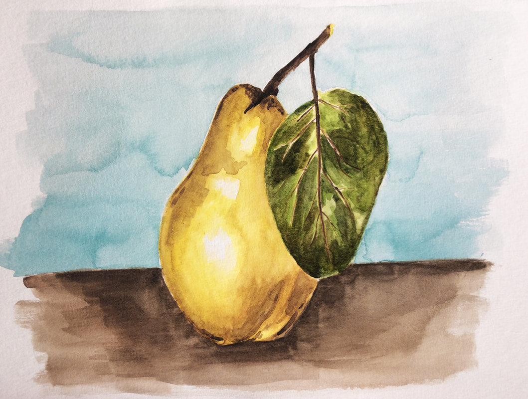 Watercolor pear painting by Erika Lancaster