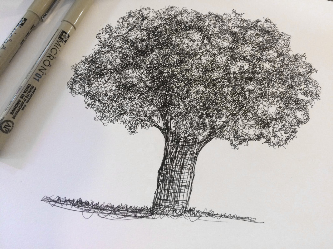 Tree pen and ink drawing by Erika Lancaster