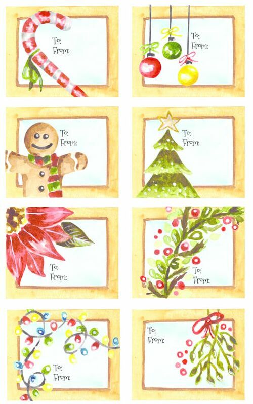 Free Christmas gift tags watercolor