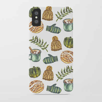 Watercolor Winter Objects Pattern on Cell Phone Case