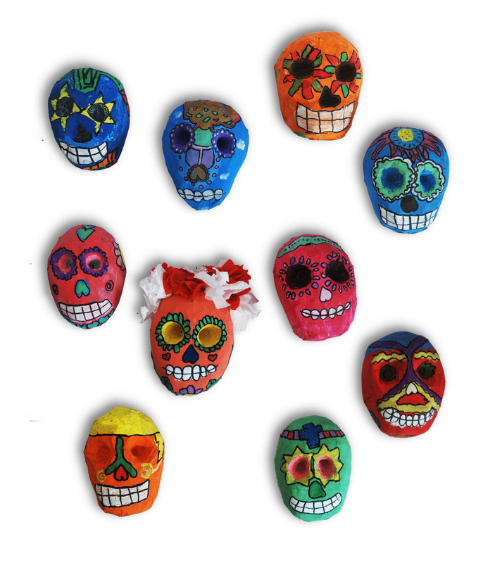 Paper Mache Day of the Dead Skulls 3rd Grade Art Project