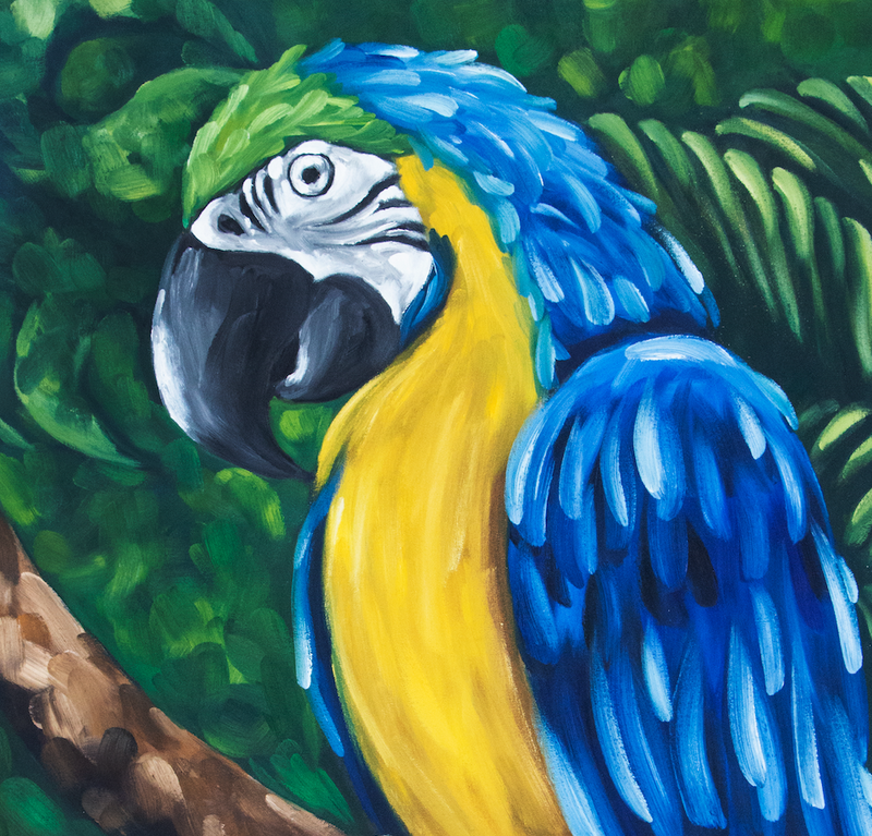 Blue and Gold Macaw Oil Painting by Erika Lancaster