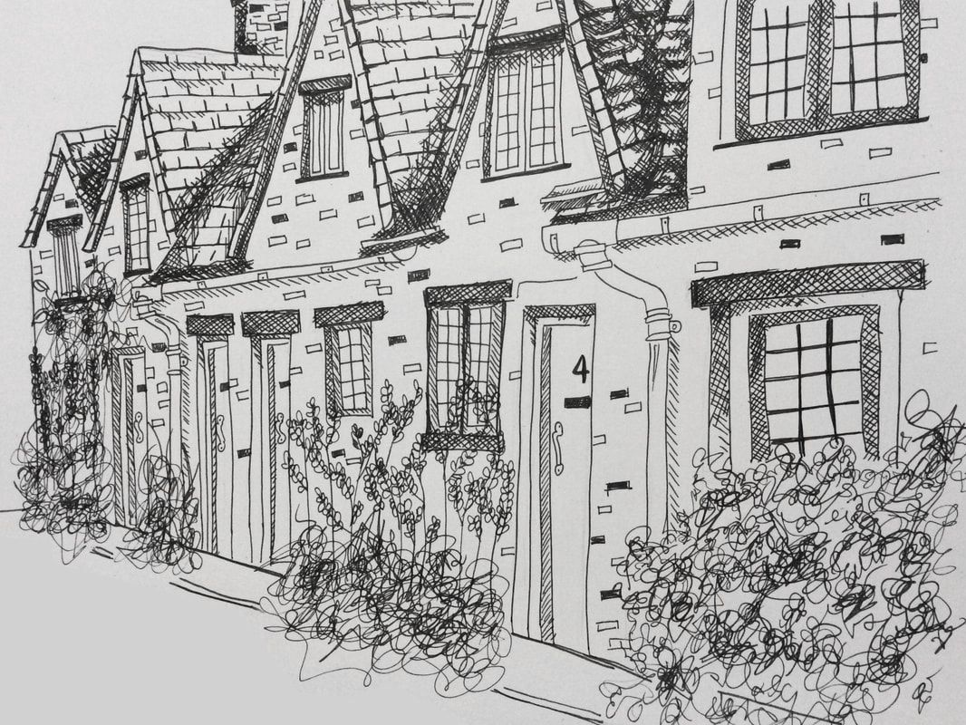 European house ink sketch by Erika Lancaster