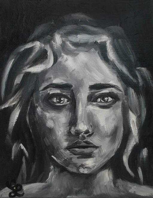 Grayscale oil portrait study by Erika Lancaster