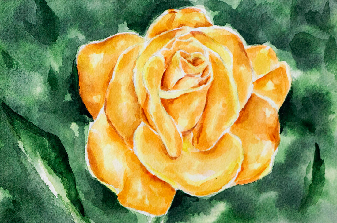 Yellow Rose Watercolor Painting by Erika Lancaster