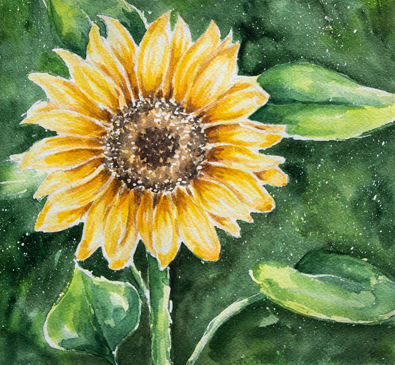 Watercolor Floral Sunflower Painting by Erika Lancaster