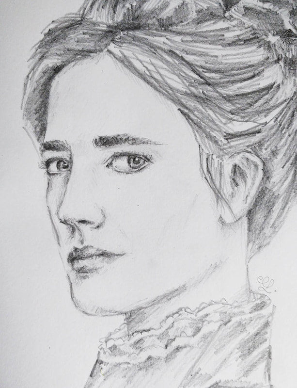Eva Green pencil portrait by Erika Lancaster