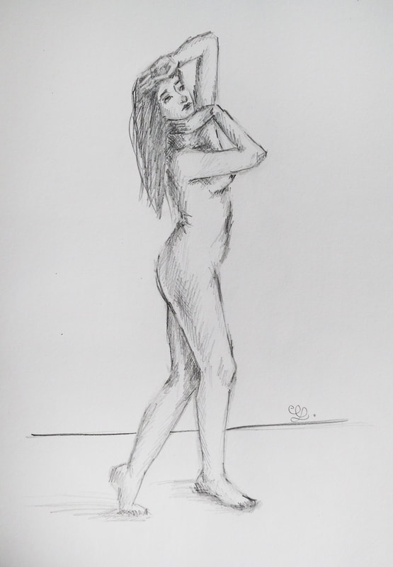 Sketchbook female figure pose study
