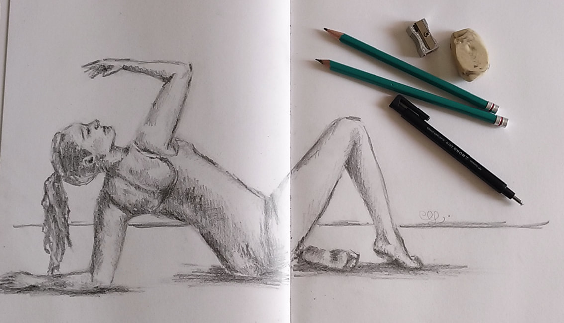 Female pose study 3. Pencil sketch by Erika Lancaster.