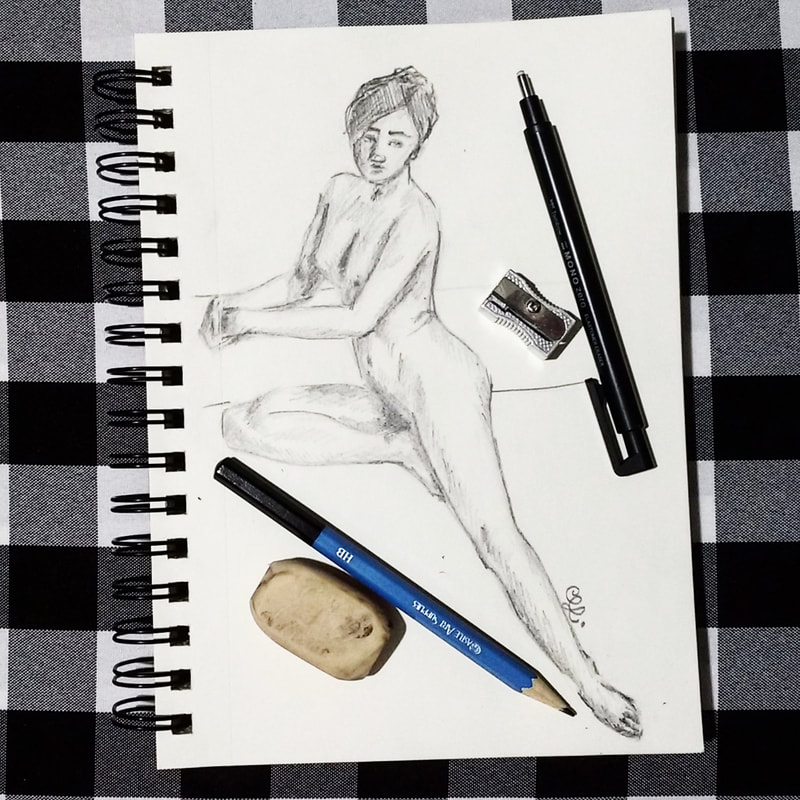 Pencil female figure study by Erika Lancaster
