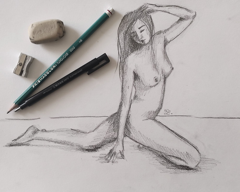 Female figure pencil sketch by Erika Lancaster