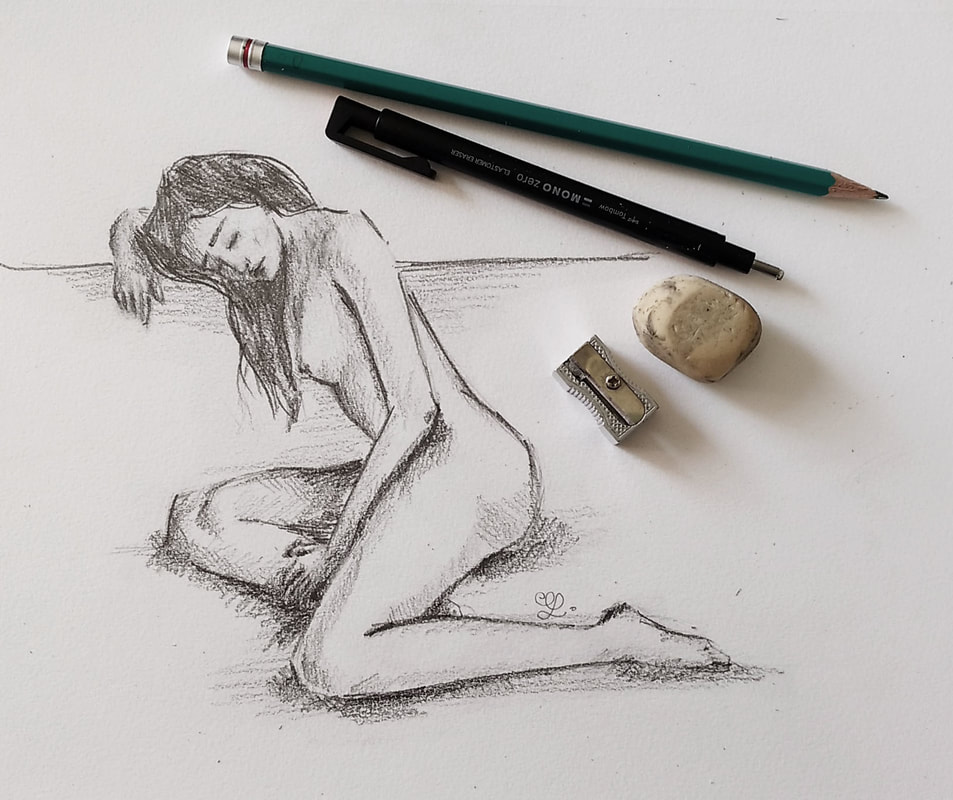 Female figure pencil sketch by Erika Lancaster