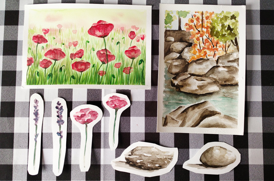 Quick watercolor flower and rock studies and paintings. 