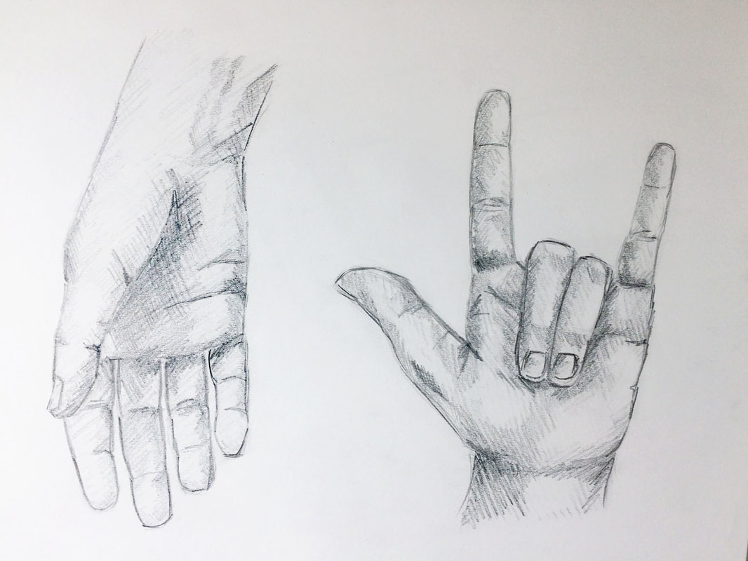 Pencil drawing of hands by Erika Lancaster