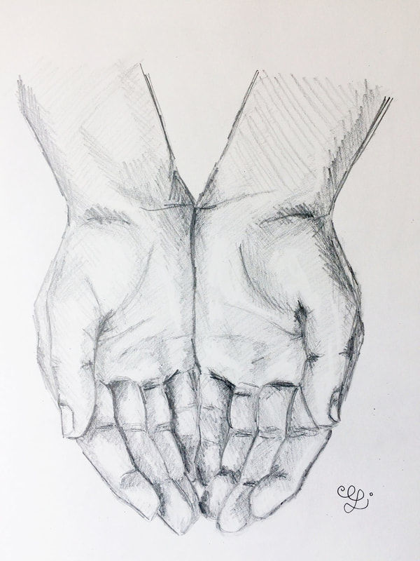 Pencil drawing of hands by Erika Lancaster