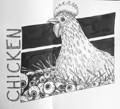 Inktober Chicken sketch by Erika Lancaster