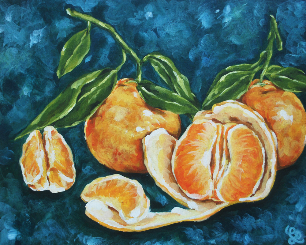 Mandarins- Still life acrylic painting on stretched canvas by Erika Lancaster