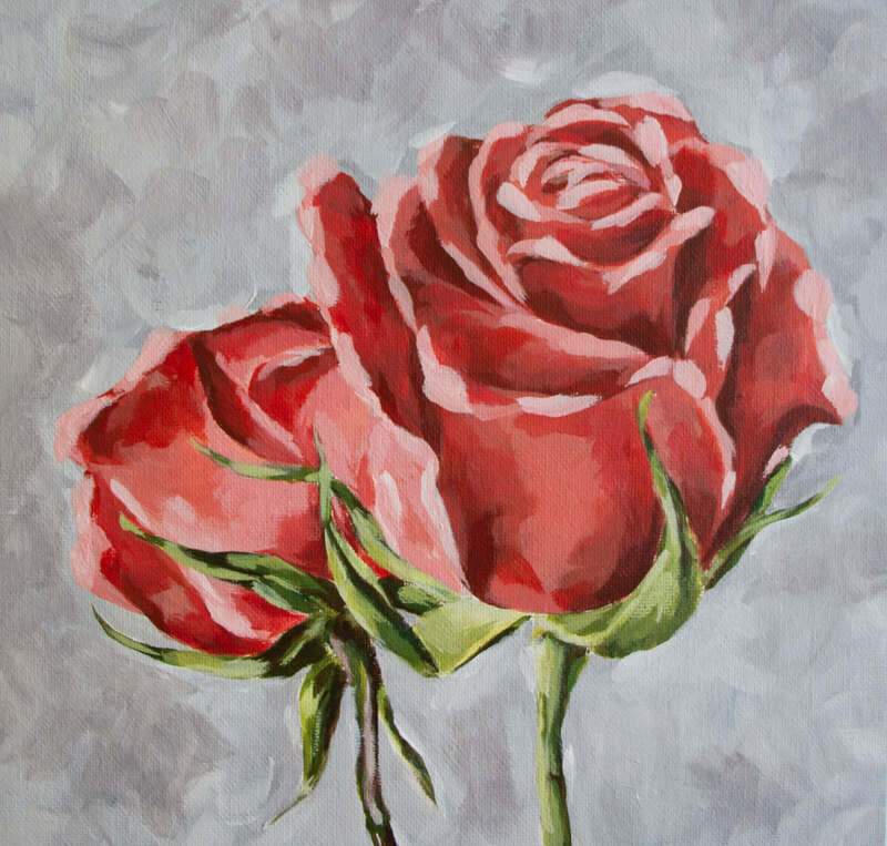 Pink Roses Acrylic Painting by Erika Lancaster