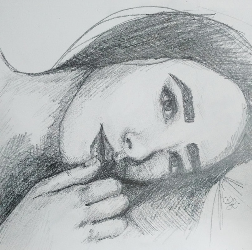 Female Portrait Laying Down. Castle Art Supplies Pencils, Pelican PVC Free Eraser and Canson Mixed-Media Sketchbook. 