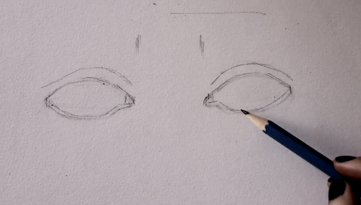 Drawing initial eye sketch (b).