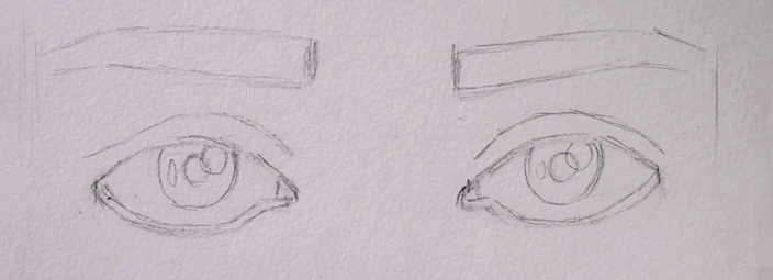 Drawing initial eye sketch (c).