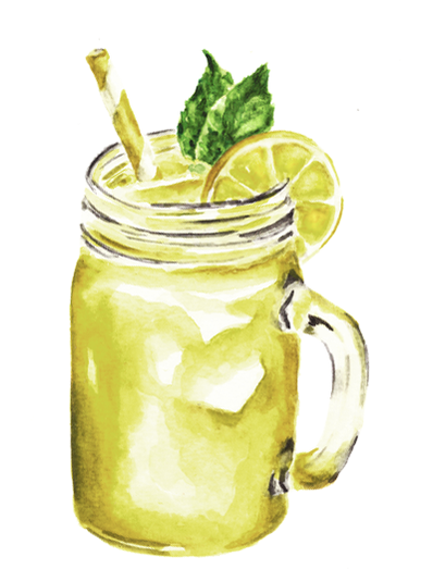 Lemonade in mason jar watercolor painting by Erika Lancaster