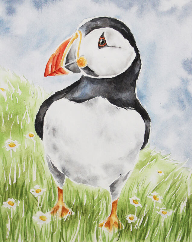 Watercolor Puffin by Erika Lancaster