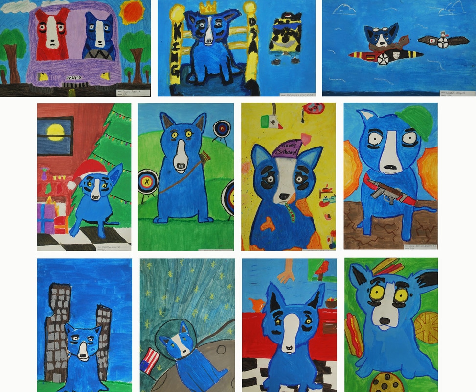 George Rodrigue-Inspired Blue Dogs 6th Grade Art Project