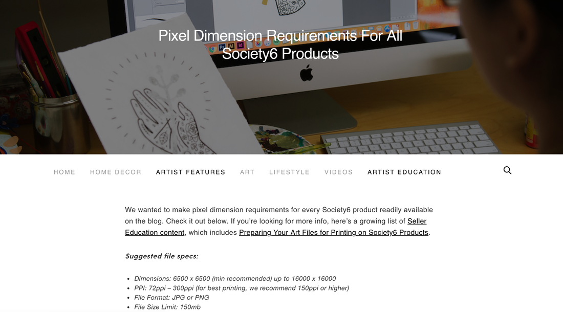 Society6 Pixel Dimension Requirements for Society6 Products