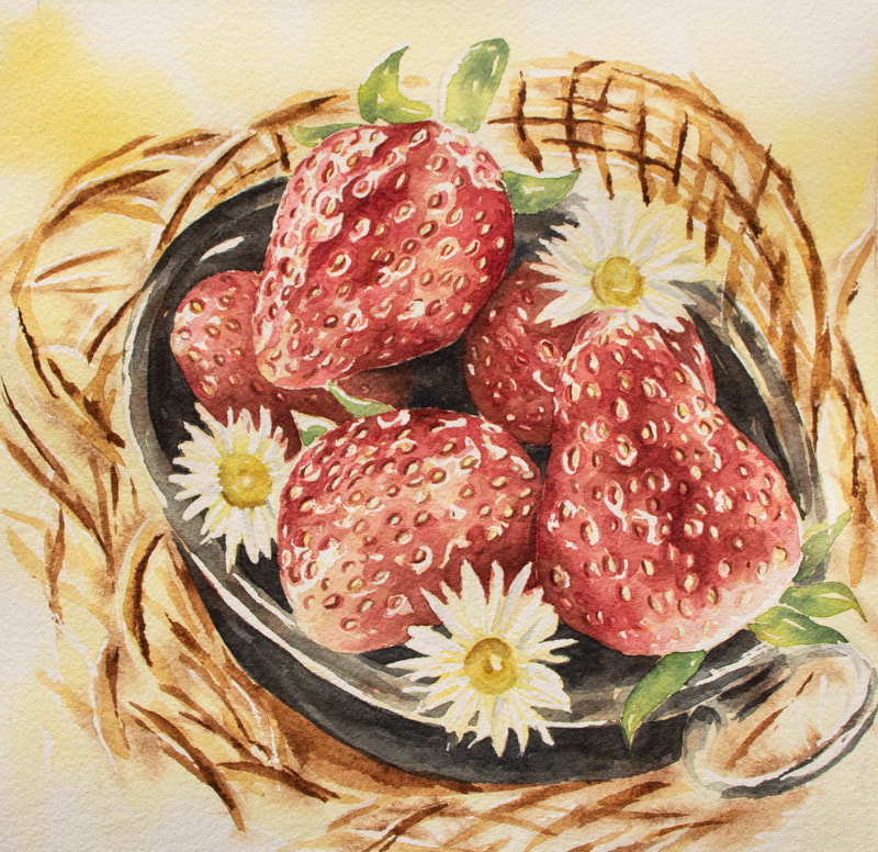 Strawberries in watercolor by Erika Lancaster