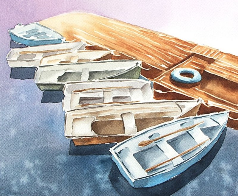 Watercolor boat scene by Erika Lancaster