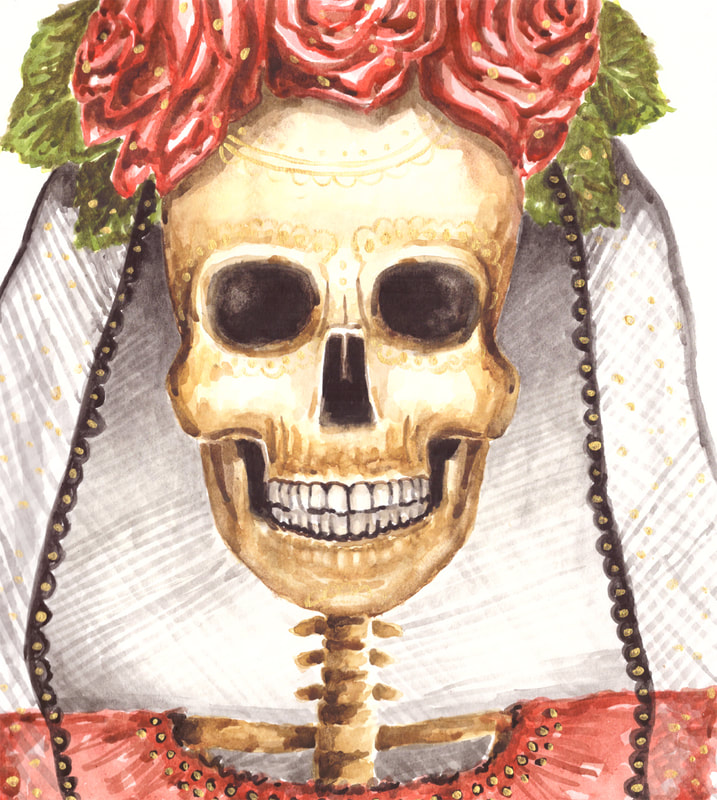 Catrina painted with watercolor