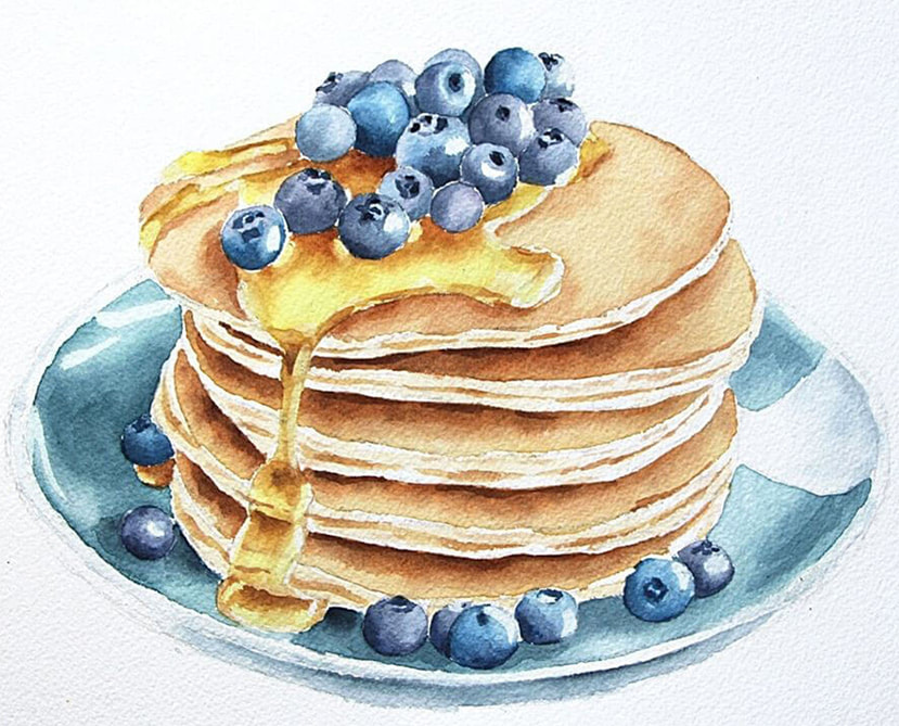 Watercolor stack of pancakes by Erika Lancaster