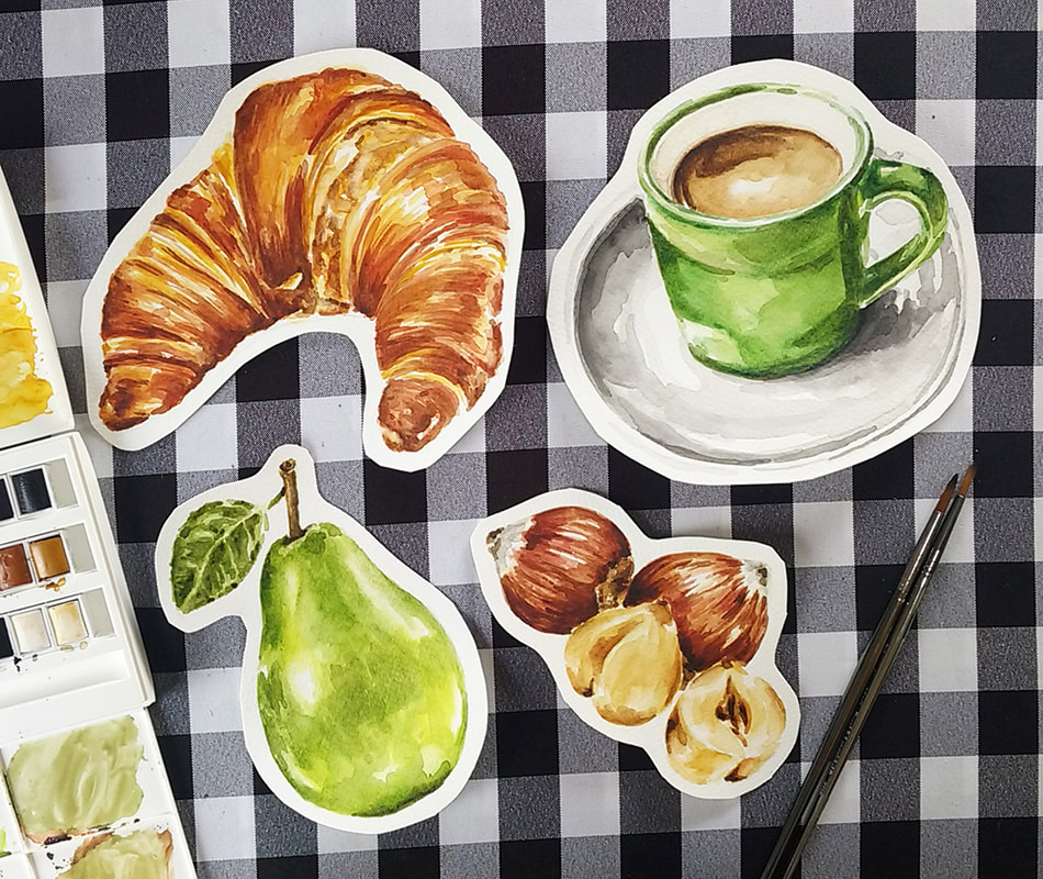 Watercolor food and botanical illustrations by Erika Lancaster. Winsor and Newton watercolors on Canson 140 lb. watercolor paper.