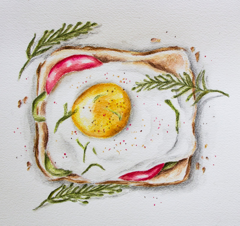 Watercolor Pencil Egg on Toast Food Illustration by Erika Lancaster