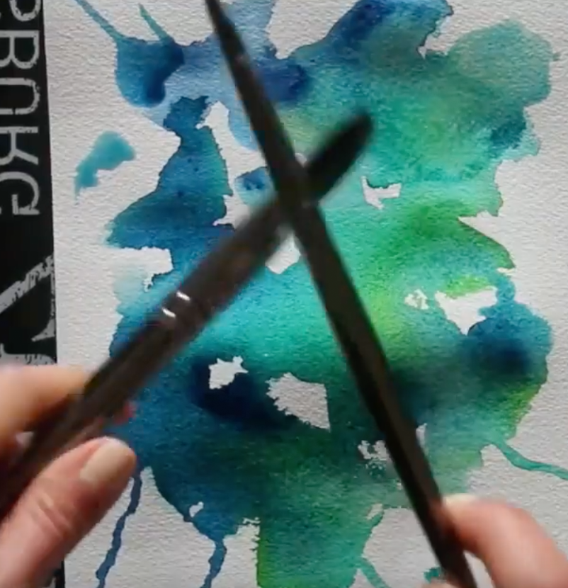 Watercolor splattering technique in cool color exploration