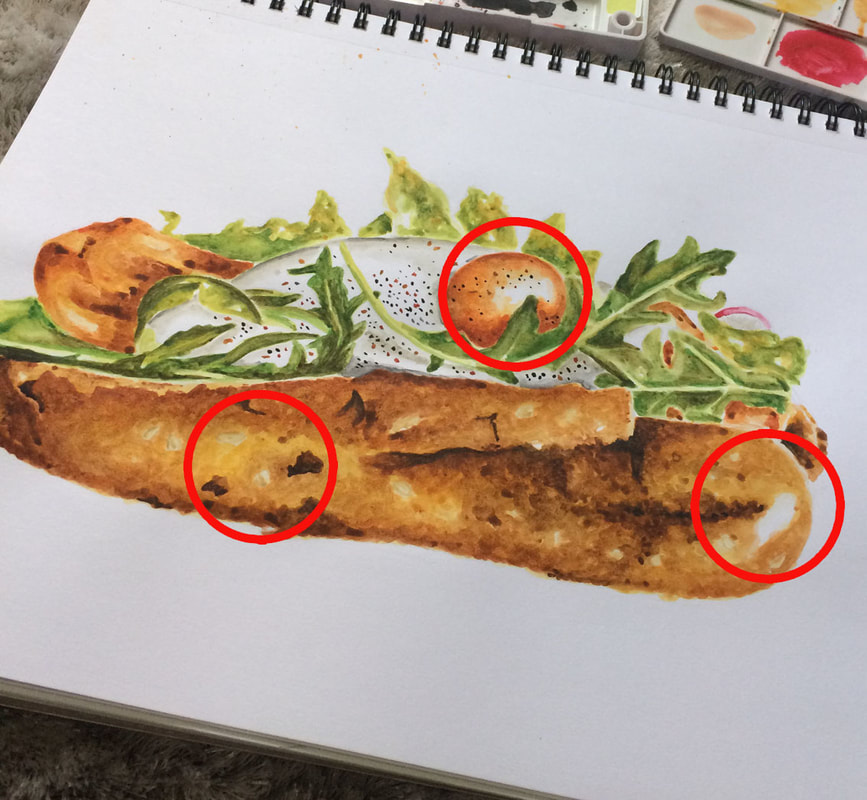 Watercolor food illustration showing white highlights.
